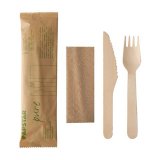Cutlery set Wood Pure Knife, Fork, Napkin 50 pcs