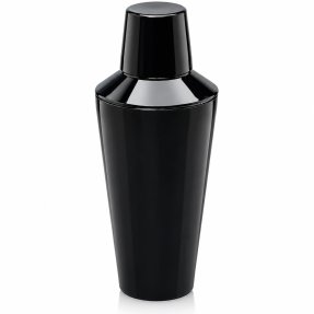 Three-piece black plastic cocktail shaker