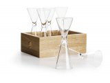 Oak schnapps glass with wooden case 6-pack