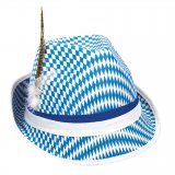 Tyrolean hat blue and white grid pattern