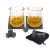 Whiskey set in wooden box with glass, tongs and whiskey stones