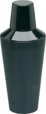Three-piece black plastic cocktail shaker