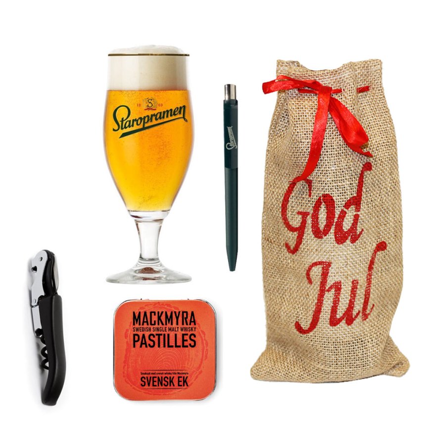 Christmas gift pack opener, pastilles, pencil, staropramen beer glass 40 cl