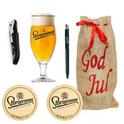 Christmas gift pack opener, coasters, pencil, staropramen beer glass 40 cl