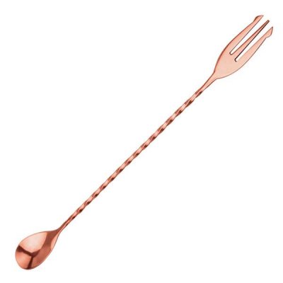 Bar spoon with fork copper 30 cm
