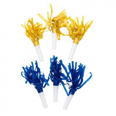 Party horn yellow and blue 6 pcs