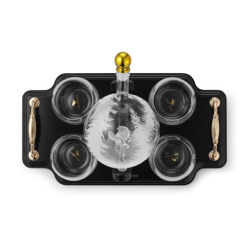 Whiskey carafe Moose 85 cl with 4 glasses and wooden tray