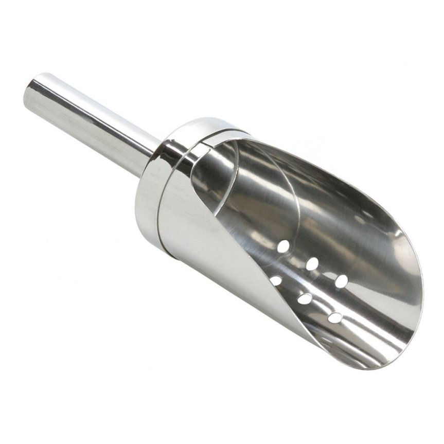 Ice scoop in stainless steel with holes