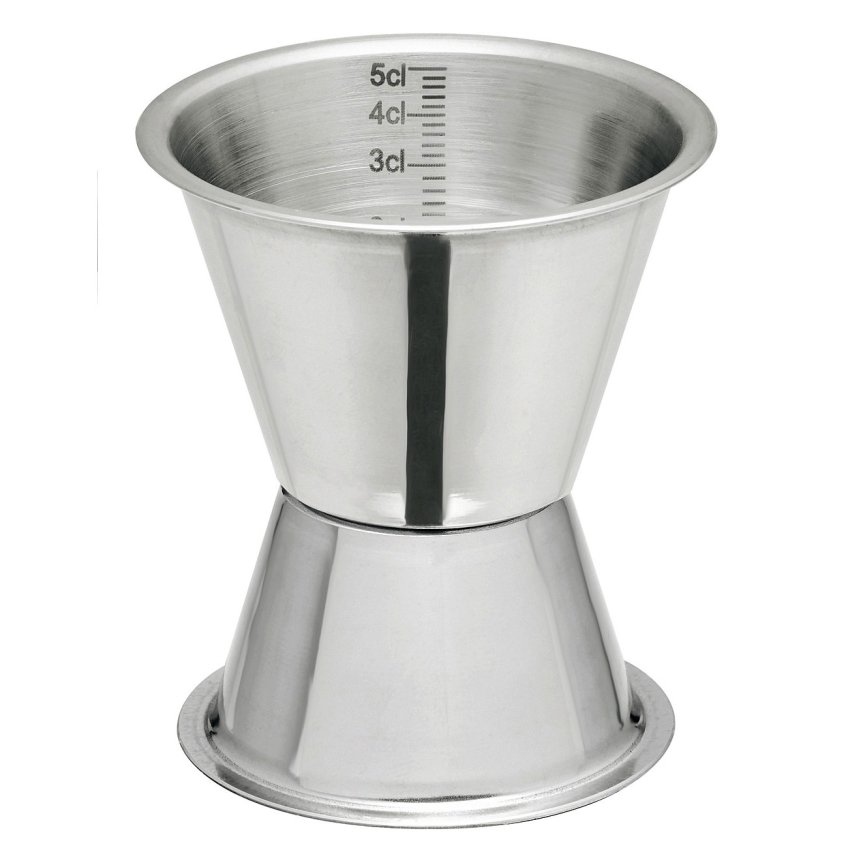 Stainless steel jigger with dimensions on the inside 2-5 cl