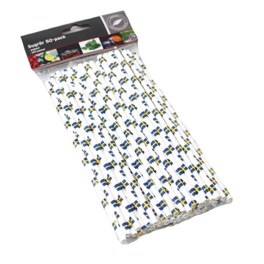 Paper straws Swedish flags 50-pack