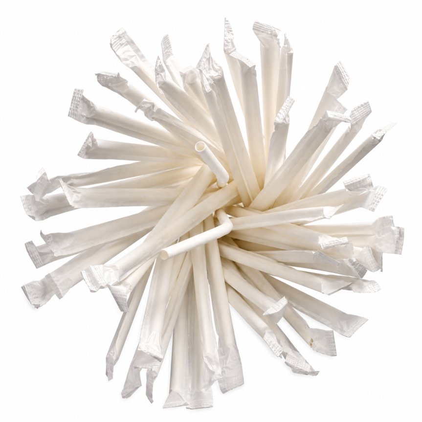 Zoom image of Paper Straws white bendable single packaging 100 pcs
