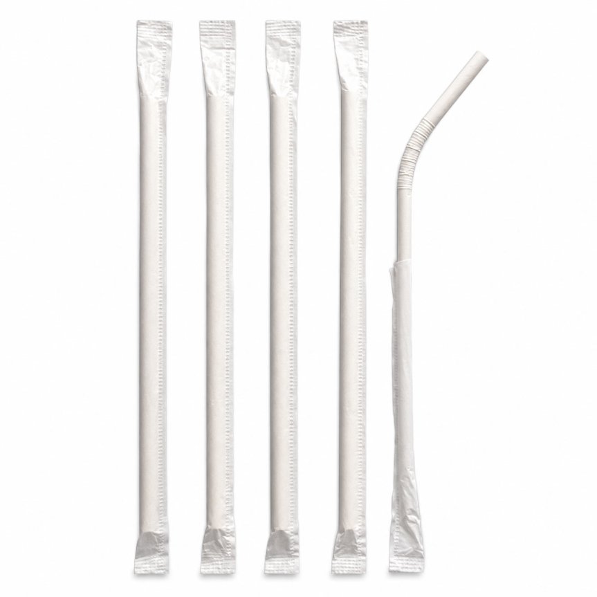 Zoom image of Paper Straws white bendable single packaging 100 pcs
