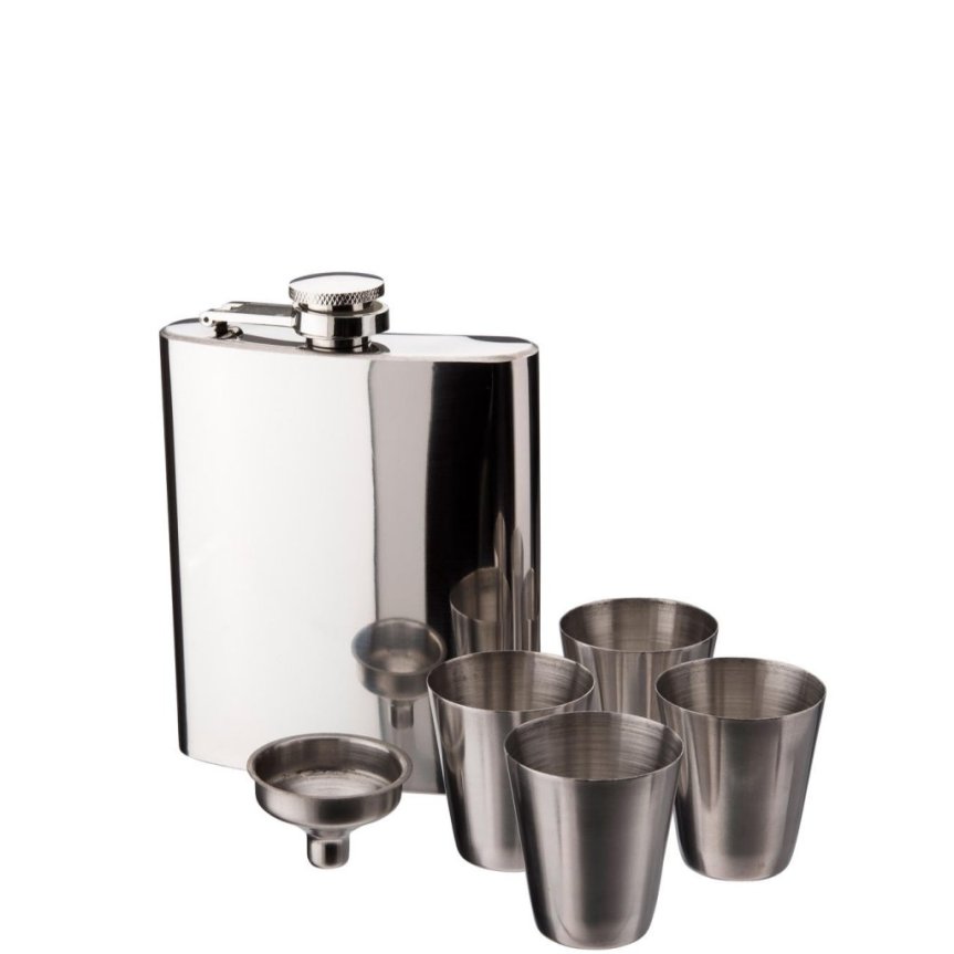 Hip flask with funnel and 4 glasses