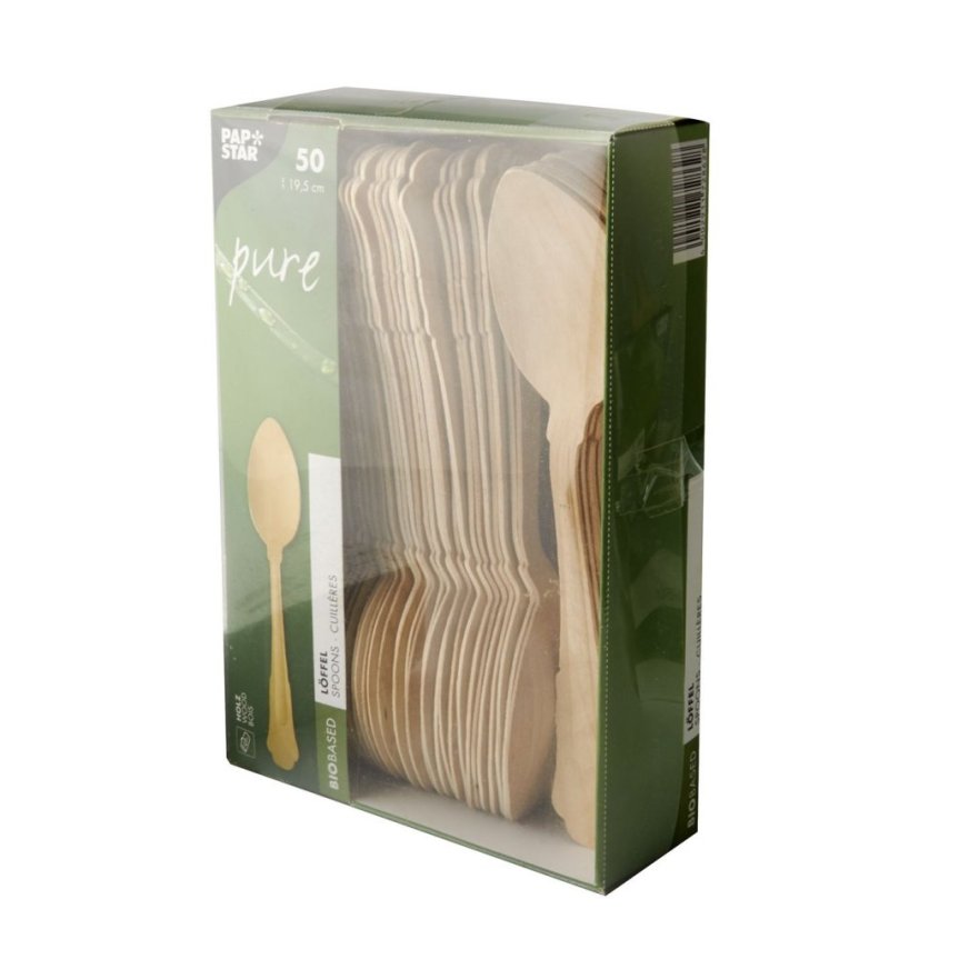 Wooden spoon in vintage design wood Pure 19.5 cm 50-pack
