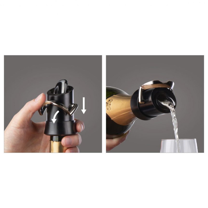 Zoom image of Champagne Stopper with Pourer – Black